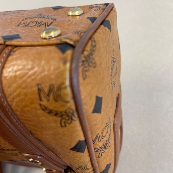 MCM Visetos Mini Boston Bag in Cognac - Preowned - Picture 11 of 14